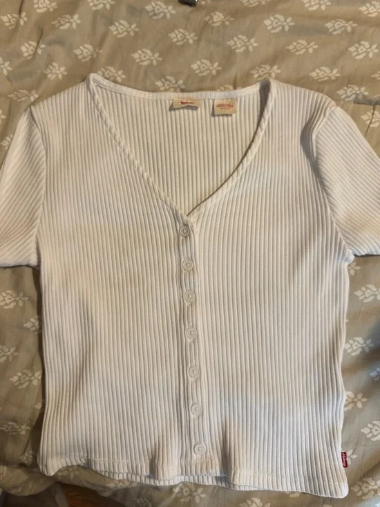 Levi's White Ribbed Button-Front Crop Top - Picture 6 of 6